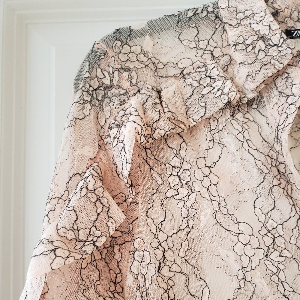 NWT Zara Pastel Pink Delicate Ruffle Lace Blouse - Picture 8 of 9